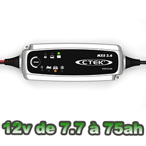 Chargeur batterie CTEK MXS 3.6A de 7 à 75ah