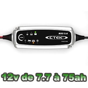 Chargeur batterie CTEK MXS 3.6A de 7 à 75ah 